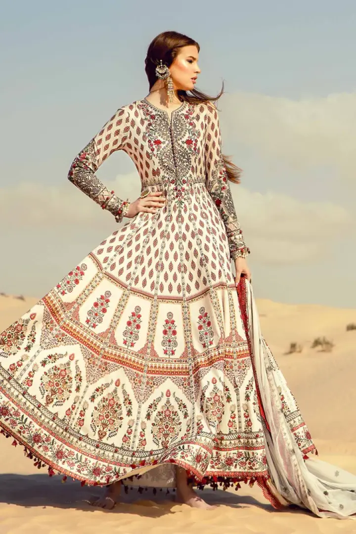 3 Piece - White Paste Printed Embroidered Suit - 42401909